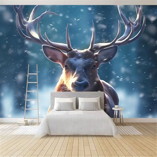 Fototapete Vlies Tapete Tier Elch 350x256 cm 3D Effekt Wandbild Vlies Wandtapete Moderne Wohnzimmer Mural Schlafzimmer Kinderzimmer TV Hintergrund Wand Dekora