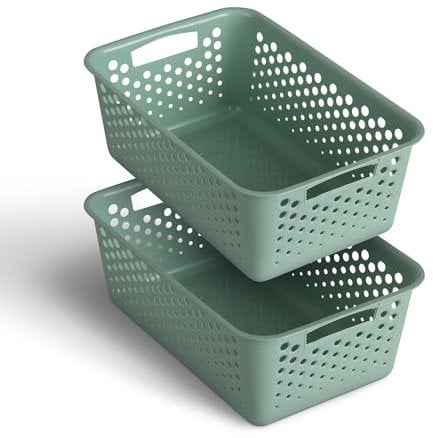 2 Stück Aufbewahrungskorb 5L mit Griffen - BPA-Frei - Organizer (30 x 20 x 11 cm/Grün) - Körbchen für Bad Küche Schlafzimmer, Haushaltskorb