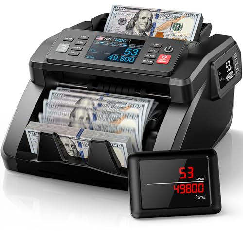 PONNOR N70 Mixed Denomination Money Counter Machine, Value Counting, Cash Counter with Three Displays, UV/MG/IR/MT Counterfeit Detection for Money Counting, Printer Enabled Bill Counter for Business