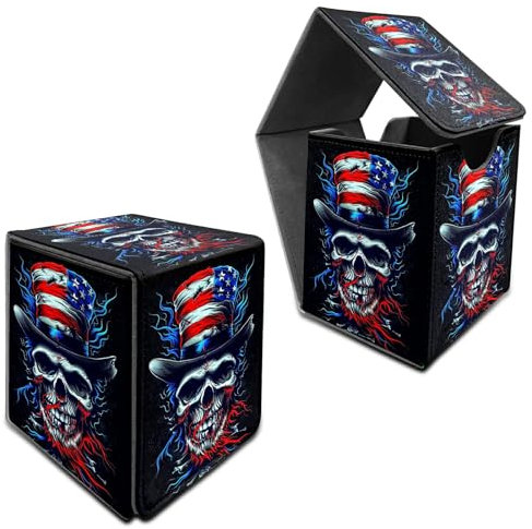 RWUTYTIUL for MTG Commander Deck Box, Card Storage Box Fits 100+ Sleeved Cards, PU Leather Large Size Strong Magnet Card Deck Case Holder for Board Game Magic MTG TCG CCG, Flag Skull