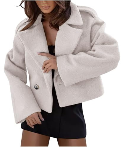 Generisch Damen Cabanjacke Elegante Trenchcoat Locker Wintermantel Kurz Jacke Winter Coat Reverskragen Mantel Einfarbig Outwear Casual Winterjacke Mode Übergangsmantel Weiche Freizeitjacke