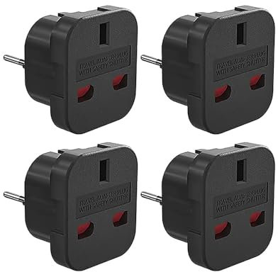 Fiotha Adaptateur Prise Anglaise vers France, 4 Pièces UK vers EU Adaptateur de Voyage, Adaptateur UK vers France, Adaptateur Prise Anglaise, pour l'Allemagne, l'Irlande, Les Pays-Bas, Pologne, Noir