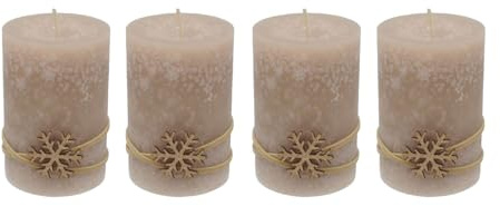 ZauberDeko 4 Adventskerzen Kerzen Stumpenkerzen Beige Sand Schneeflocke Gold Advent Weihnachten Deko Tischdeko