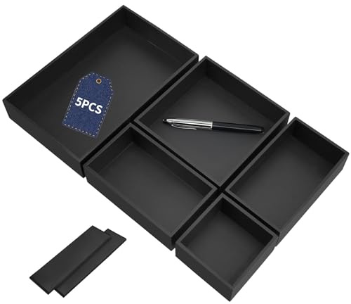MAIJIAJU 5-Teiliges Schubladenorganizer, Verstellbarer Bambusbox (Schwarz)