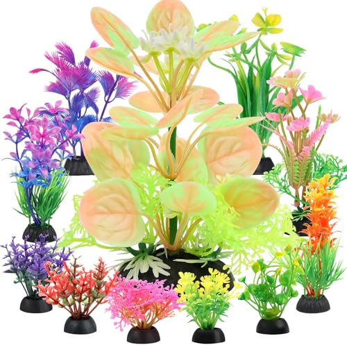 QUOZUO Fish Tank Accessories Aquarium Decorations Plastic Plants, 11cs Small Goldfish Turtle Tank Decorations Artificial Plants, Aquarium Decor Colorful Grass Plant