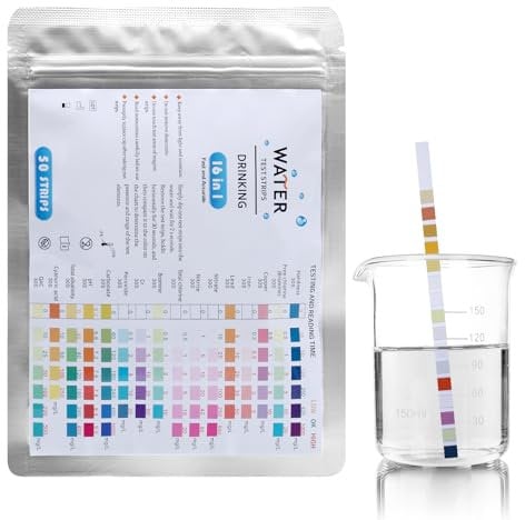 RUNYU 16in1 Trinkwasser Teststreifen Wasserhärte 50 Stück Wassertester Trinkwasser, Einfache Überprüfung der Wasserqualität, Wasserteststreifen mit Härte, Blei, Eisen, Kupfer