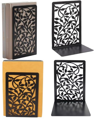 Buchstützen,MetallBuchstütz,RegaleDekor Home OfficeSchule, Bookends (2 Paare/4 Stücke) (Schwarz)