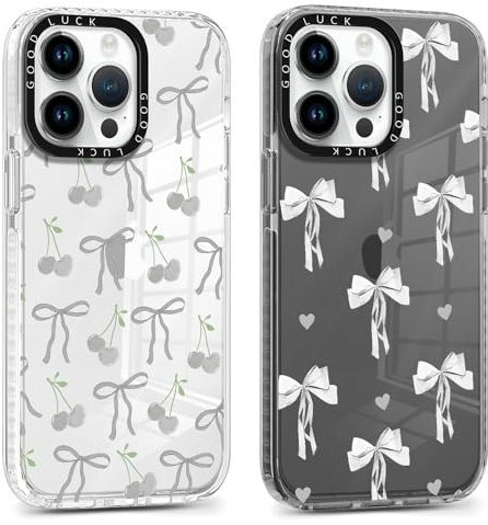 Foonary 2 Pack Transparent Love Bow Print Phone Case for iPhone 13 Pro Max 6.7,Soft Silicone with Design Aesthetics Clear Pattern Cases,Shockproof Bumper Protector Cover,Girls for iPhone 13 Pro Max