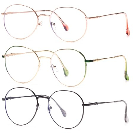 QXEYEGLAS 3er-Pack Stilvolle Runde Metall Rahmen Lesebrillen 1,5 für Damen, Retro Ovalem Metall Anti-Blaulicht Lese Brille, Exquisite Blendschutz Computerleser zur Vermeidung von Augenermüdung