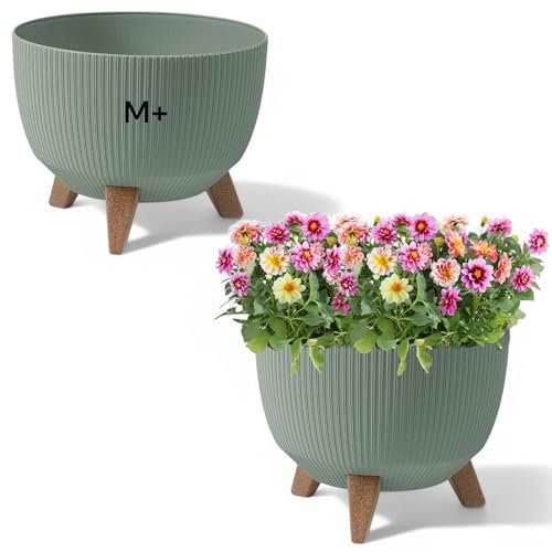 MELTOM Blumentopf Schale mit Füßen Einsatz Kräutertopf Übertopf Pflanzschale Eco Recycled (Grün, M+ 33 cm)