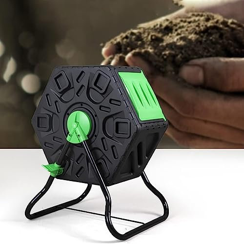 QIANMEI Garden Small Composter, 60L/15 Gal Single Chamber Plastic Garden Tumbling Composter, BPA Free Material Rotating Composter Tumbler