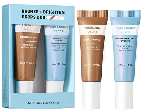 Bronzing Drops, Glow Drops, Set of 2 Radiant Moisturizing Lotion Cream Tanning, Gradual Highlighter for Face, Legs, Daily Home Salon Travel Makeup, 10 ml