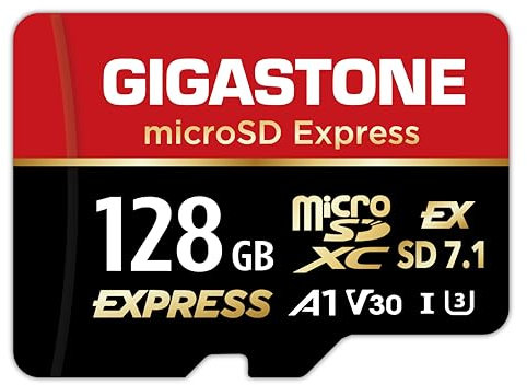 GIGASTONE 128GB microSD Express, MicroSDXC Express Memory Card SD 7.1 Speed up to R/W 880/500MB/s Compatible with Nintendo Switch 2, Professional Camera, A1 V30 U3, with Adapter and Type C Card Reader