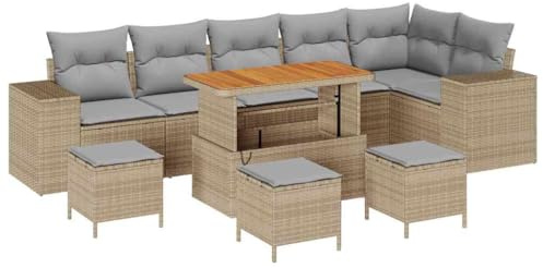 vidaXL 10-teiliges modulares Garten-Sofa Set in Beige aus Poly Rattan, wetterfest, mit hellgrauen Kissen – Bequeme Terrassenmöbel für entspannte Stunden im Freien.