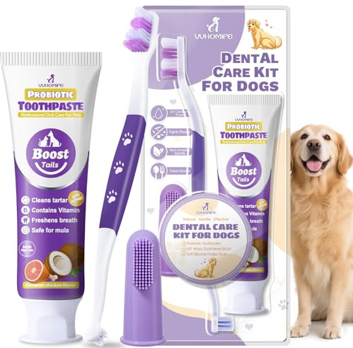 VVHOMIFE Dog Toothbrush Kit, 2.5oz Toothpaste, Dual-Head & Finger Brush
