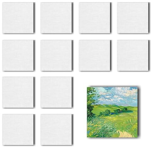 12 Stück Leinwand-Set zum Bemalen – Magnetische Baumwoll-Leinwände für Acryl-, Öl- & Gouachefarben inkl. Strukturpaste (Quadrat 12)