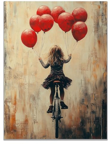 WIKEO Graffiti Leinwand Wandkunst Banksy Abstrakte Mädchen Luftballons Street Pop Art, Gemälde Zeitgenössische Kunstwerke,Liebe Wohnkultur für Wohnzimmer(Schwarz-7)-60x90cm Ungerahmt