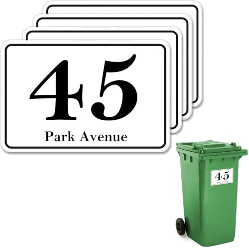 4 x Customised Wheelie Bin Number and Address Stickers Self Adhesive with Personalised House Number and Street or Road Name Waterproof and Weatherproof Custom Bin Sticker 10x15cm (Option 05)