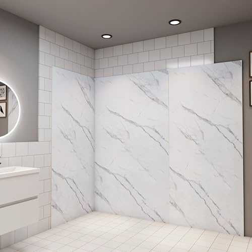 Pack de 3 Panneaux muraux de douche blanc effet marbre 90+90+90 x H.210cm Panneau mural salle de bain - Aluminium