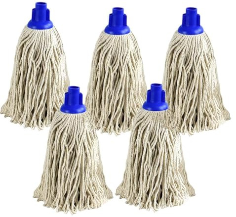 5 Pack Cotton Mop Head Refills, Size 14 Push Fit Socket, Absorbent Heads UK | Heavy Duty-Office Home Kitchen Builder Use