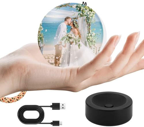 Personalisierte Kristallkugel,3D Speicherkugel mit Wiederaufladbarem 180° Weitwinkel Videoplayer und Standfuß,Tragbar Digitaler Video Und Foto Spieler,Geschenk für Hochzeiten,Jubiläen,Geburtstage