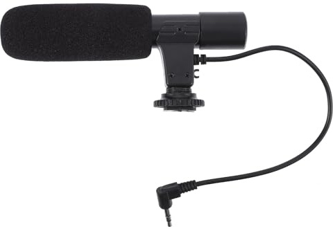 JEWEDECO Kameramikrofon und 3,5mm Mikrofonanschluss mit Hoher Empfindlichkeit mit ABC Material in Schwarz für DSLR Kameras und Smartphones für Interviews und Aufnahmen