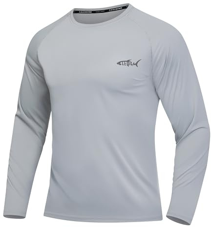 DEHORU T-Shirts à Manches Longues Rashguard UPF 50+ Anti UV Homme T-Shirt de Sport Séchage Rapide Maillot de Bain Hauts T-Shirts de Pêche pour Hommes (LG L)
