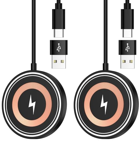 Samsung Chargeur sans fil magnétique pour Samsung Galaxy S26 Ultra/S26+/S25 Ultra/S24/S23/S22/S21/Lot de 2 chargeurs rapides Magsafe de 15 W avec adaptateur USB A pour iPhone 17 Pro/16/15/14