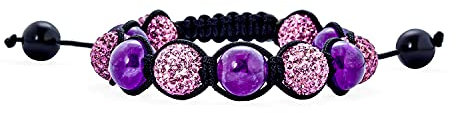 Bling Jewelry Bracelet Inspiré De Shamballa Avec Des Perles D'Améthyste Et Une Boule En Cristal Violette Sur Un Cordon Noir Ajustable Pour Hommes Et Femmes