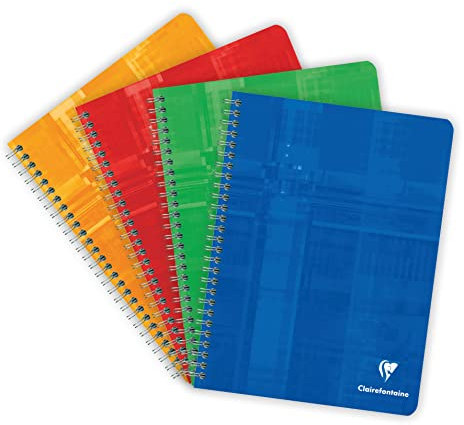 Clairefontaine 68721C Lot de 10 Cahiers à Spirale - 17x22 cm - 100 Pages Grands Carreaux - Papier Blanc 90 g - Couvertures Carte Pelliculée - Couleurs Aléatoires