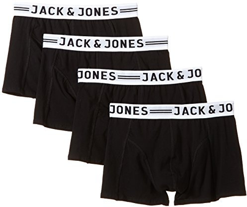 Jack & Jones Herren Sense Trunks 4-Pack Boxershorts, Schwarz (Black Black), Large (Herstellergröße: L) (4er Pack)