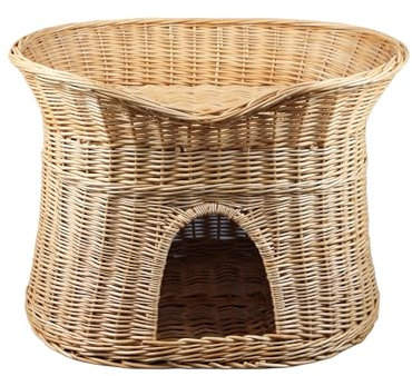 Damian-Wiklina Katzenkorb zum Schlafen – Katzenhütte Indoor – Größe L: 60 cm oval – Katzenhöhle aus Weide – Zweistöckiger Hunde – oder Katzenbett – Natürliche Korbfarbe