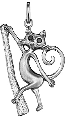 Julie Julsen JJPE0278.1 Damen Anhänger Katze mit Baumstamm Sterling-Silber 925 Silber Schwarz Zirkonia