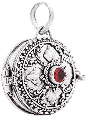 Windalf Vintage Silber Medaillon ISEA 2.7 cm Roter Granatkristall Foto-Medaillon Handarbeit 925 Sterlingsilber