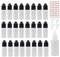 XIAONAN 50 x 10ml Leerflaschen Liquidflaschen Plastikflaschen Dropper Kunststoff Tropfflaschen + 10 Trichter (Flaschen + Schwarzen Kappen + Spitzen + Trichter + Leere Etiketten)