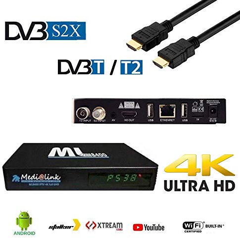 Medialink ML 8400 4K UHD DVB-S2/ T2 Netflix, DAZN Support IPTV Miracast Xtreme Stalker Linux + Android Multimedia Box, WiFi, Schwarz
