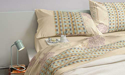 Bassetti Completo Letto Matrimoniale 2 Due PIAZZE Dream 100% Cotone Sopra + Sotto + 2 FEDERE (Matting Beige)