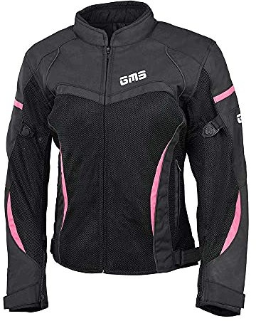 gms Tara Damen Motorradjacke mit Protektoren - Textil aus Mesh Gewebe mit GERMADURA 600D, Sommerjacke mit Thermoweste, Farbe:schwarz-pink, Größe:DS