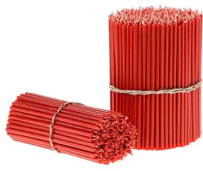 Danilovo Ritual Bienenwachs Kerzen (Rot) - Orthodoxe Kerzen für Gebet Tischdeko Hochzeit - Ungiftig, Ruß - Tropffrei, Lang, Nachhaltige Produkte, N100, Höhe: 16,5 cm, Ø 5,7 mm (500 stück)