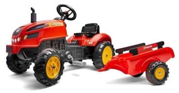 FALK - Tracteur à pédales X Tractor - Rouge - avec Capot ouvrant et remorque - Fabriqué en France - Dès 2 Ans - 2046AB