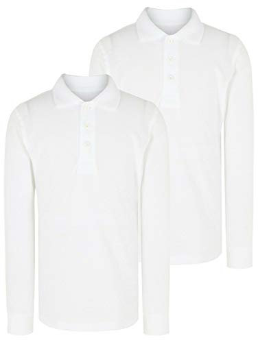 2 Pack Boys Long Sleeve Plain Cotton Rich Ages 3-16y Polo Shirts Children School T-Shirt Uniform Summer White