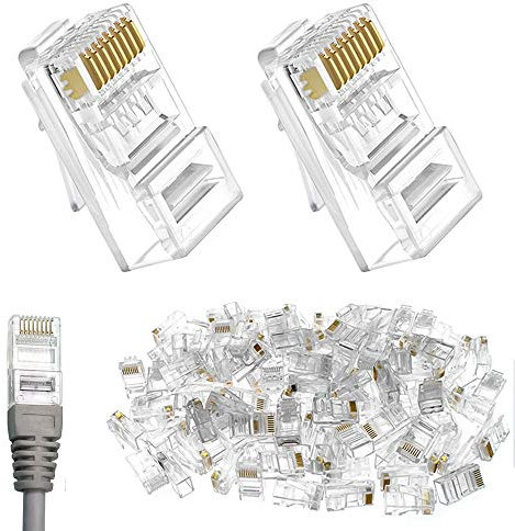Rayong 100 Piezas Conector RJ45 Cat6 Conector para cable de red Ethernet RJ45 para Cable Ethernet Cat6 Cat5e Cat5 Gigabit Ethernet 1000Mbps
