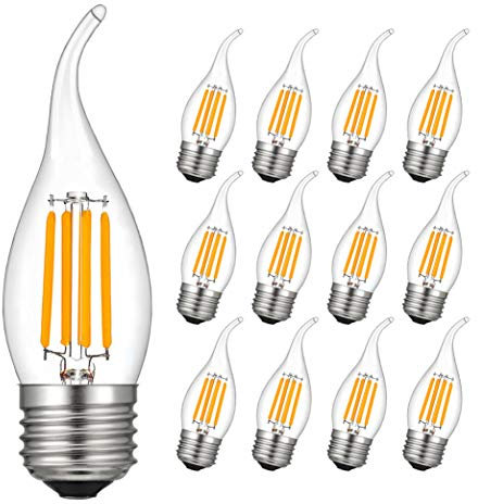 RANBOO E27 LED Kerze 4W / ersetzt 40W Halogenlampen / 400 Lumen/Warmweiß 2700K / 220-240V AC/LED Kerze E27 Flammen/Nicht Dimmbar/Klar Glas / 12er-Pack