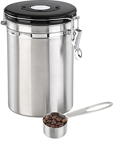 Rosenstein & Söhne Kaffeedose Co2 Ventil: Kaffeedose mit Kalenderblatt, C02-Freigabeventil und Messlöffel, 1,9 l (Kaffeebehälter, Edelstahl, Espresso)
