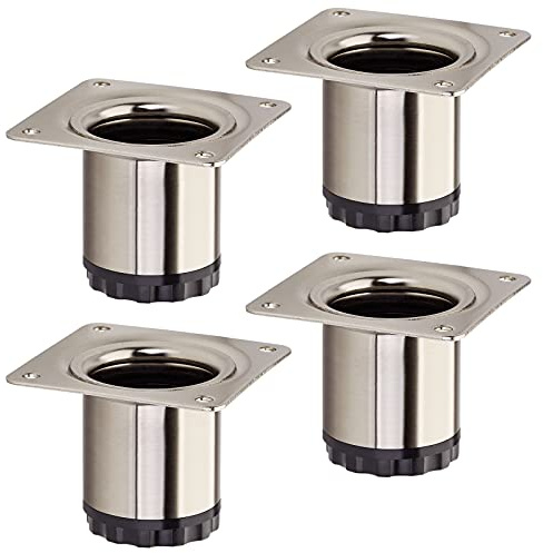 SOTECH 4 Stück Möbelfüße Bravo Höhe 50 mm + 10 mm Ø 40 mm Edelstahloptik | höhenverstellbare Schrankfüße aus Stahl belastbar bis 50 kg pro Stützfuß von SOTECH
