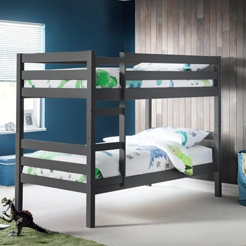 Julian Bowen Camden Bunk Bed, Single, Dark Grey - H150 x W105 x D203cm | Modern Kids Bed with Ladder, 90cm/3ft, Ideal for Kids & Guest Rooms, Wooden Bunkbed, No Box Spring Needed