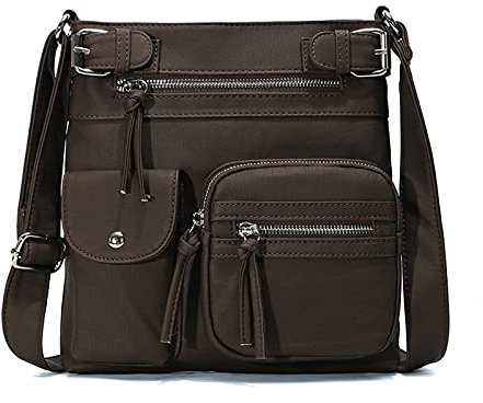 FANDARE Leichte Schultertasche Umhängetaschen Damen Schulranzen Handtaschen Klein Frauen PU Leder Wasserdicht Freizeit Sports Arbeit Outdoor Reise Messenger-Bags Dunkelbraun