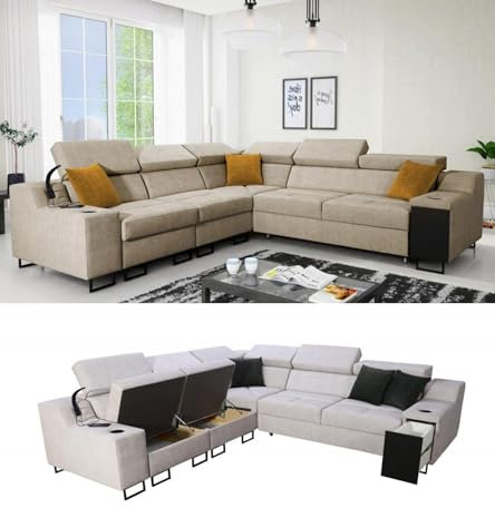 All4All Ecksofa Fosti 3 - Schalffunktion - Bettkasten - Polstersofa - Komfort - L-Form - Couch - Eckcouch - Schlafsofa - 287x289x100cm - 26 - Whisper 3, Links