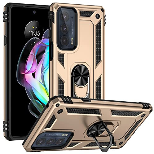 BestST Handyhülle für Motorola Moto Edge 20 + Displayschutz, Cover für Motorola Edge 20 hülle, 360 Grad Drehbar Ringhalter Handytasche Case Handy Hüllen,Gold