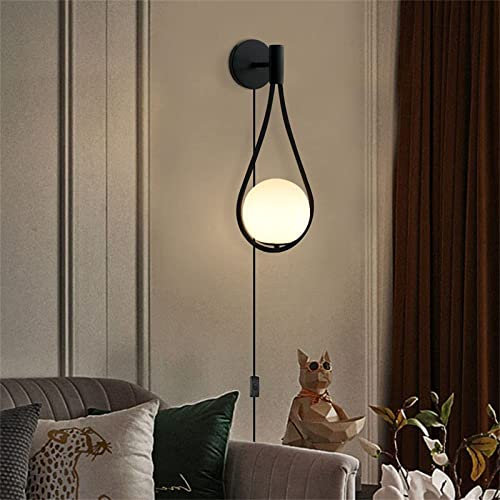 LED Schwarz Vintage Wandleuchte Innen mit Schalter Und Stecker E27 Wandlampen Retro Design Leuchten Einstellbarer Winkel Modern Wandspot Wohnzimmer Schlafzimmer Flur Wandstrahler Nachtlampe (1 Stück)
